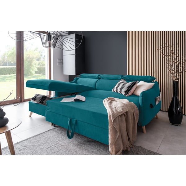 Tyrkysová sametová rozkládací rohová pohovka (levý roh) Sweet Harmony – Miuform-image-4