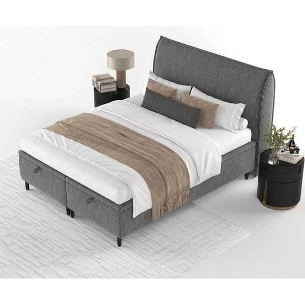 Šedá čalouněná dvoulůžková postel s úložným prostorem 200x200 cm Pearl – Maison de Rêve-image-4