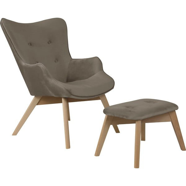 Světle hnědé sametové křeslo s podnožkou Niko – Ropez