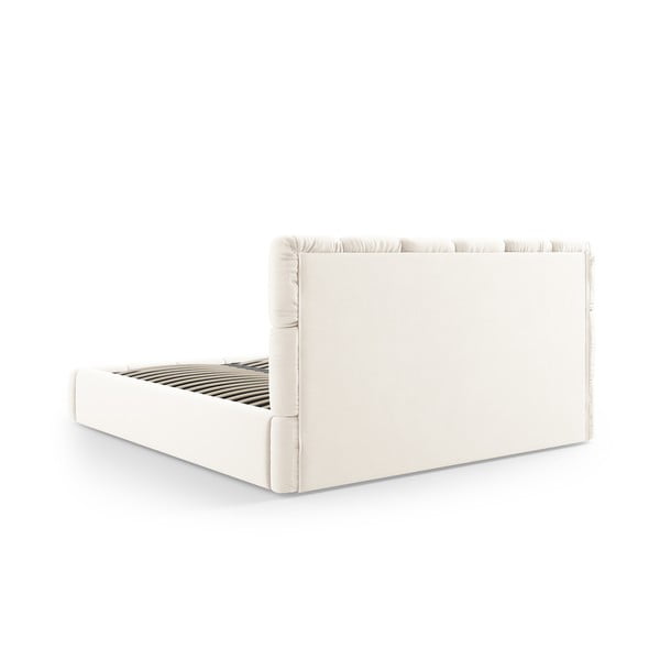 Krémová sametová čalouněná dvoulůžková postel s úložným prostorem s roštem 200x200 cm Bellis – Micadoni -image-4