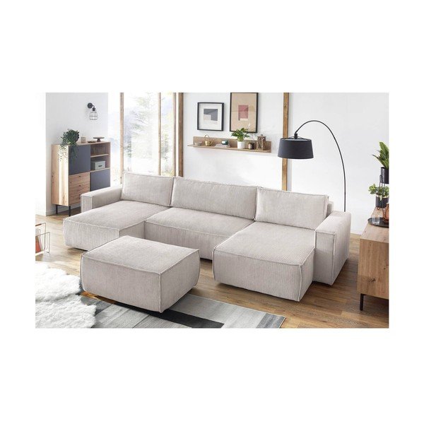 Béžový manšestrový taburet Nihad – Bobochic Paris-image-1