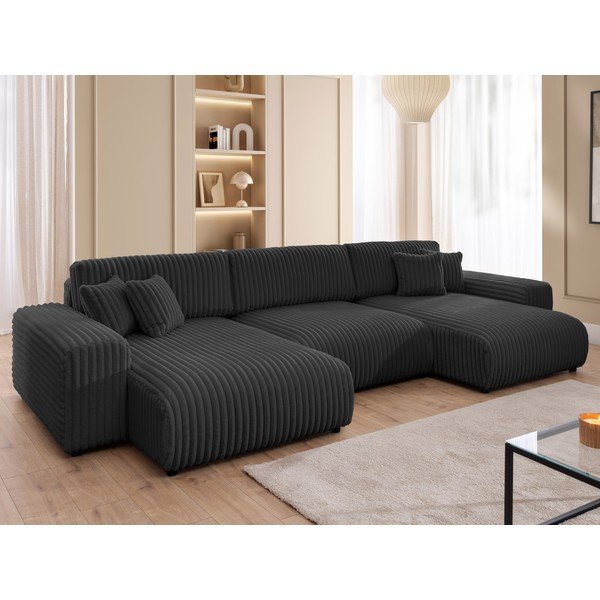 Tmavě šedá manšestrová rozkládací/s úložným prostorem rohová pohovka (do "U") Sarina – Ropez-image-4