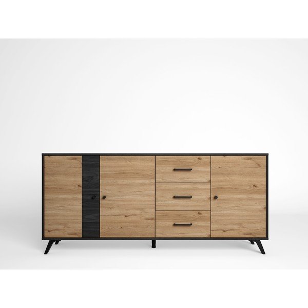 Černá/přírodní nízká komoda v dekoru dubu 181x81 cm Bocami – Marckeric-image-1