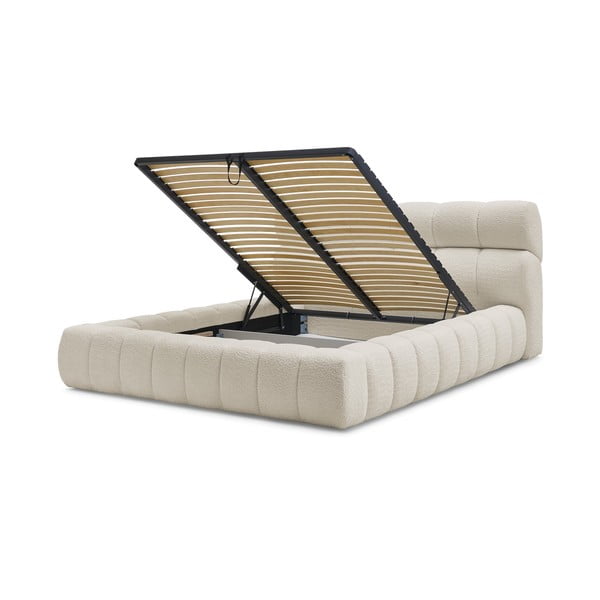 Béžová čalouněná dvoulůžková postel s úložným prostorem s roštem 180x200 cm Mont Blanc – Bobochic Paris-image-4