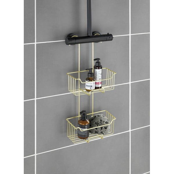 Závěsná koupelnová polička z nerezové oceli ve zlaté barvě Milo – Wenko-image-1