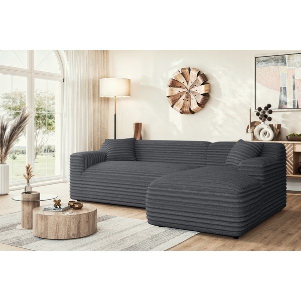 Tmavě šedá manšestrová rohová pohovka (pravý roh/s lenoškou) Martin – Ropez-image-1