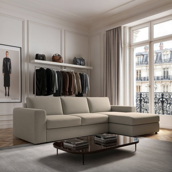 Béžová rohová pohovka (pravý roh/s lenoškou) Baga – Rodier-image-1