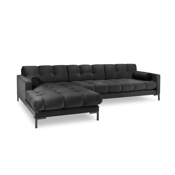 Tmavě šedá sametová rohová pohovka Cosmopolitan Design Bali, levý roh-image-2