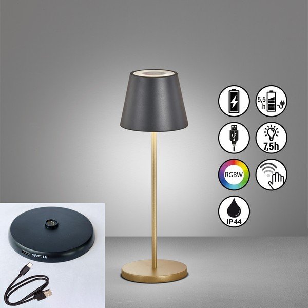 LED stolní lampa s kovovým stínidlem v černo-zlaté barvě (výška 34 cm) Cosenza – Fischer & Honsel-image-1