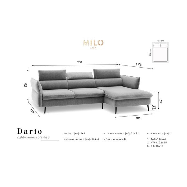 Modrá rozkládací pohovka s úložným prostorem Milo Casa Dario, pravý roh-image-2