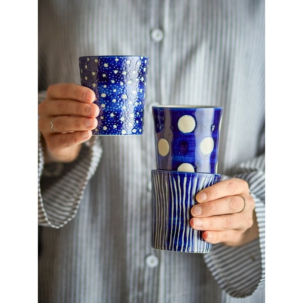 Tmavě modré šálky v sadě 3 ks na espresso z kameniny 190 ml Minoa – Bloomingville-image-1