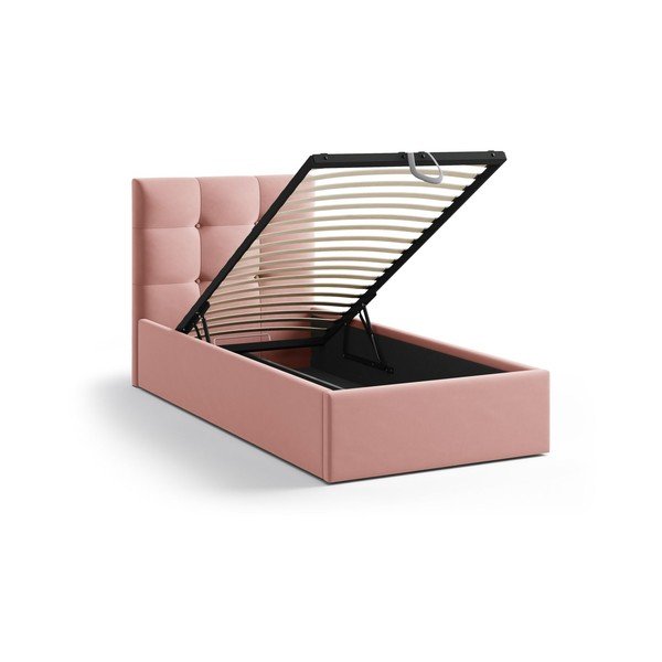 Růžová čalouněná jednolůžková postel s úložným prostorem s roštem 90x200 cm Phaedra – Micadoni -image-1