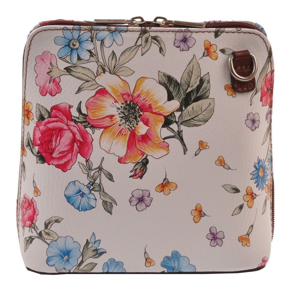 Květinová kožená kabelka Florence Bags Vaire, hnědý zip
