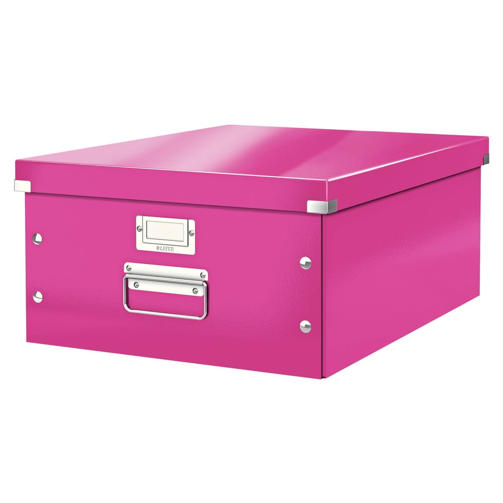 Růžový kartonový úložný box s víkem Click&Store - Leitz