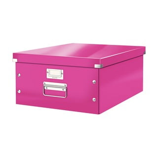Růžový kartonový úložný box s víkem Click&Store - Leitz