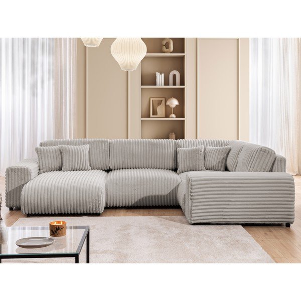 Světle šedá manšestrová rohová pohovka (pravý roh/do "U") Justin – Ropez-image-1