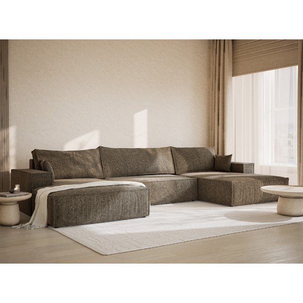 Hnědá žinylková rozkládací/s úložným prostorem rohová pohovka (do "U") Kyoto – Maison de Rêve-image-1