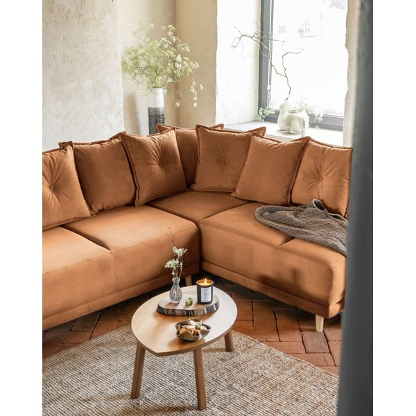 Manšestrová rozkládací rohová pohovka v cihlové barvě (pravý roh) Lazy Lukka – Miuform-image-3