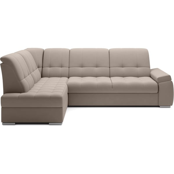 Béžová sametová rozkládací/s úložným prostorem rohová pohovka (levý roh/do L) Sado – ELTAP