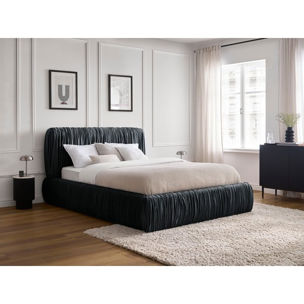 Světle modrá čalouněná dvoulůžková postel s úložným prostorem a roštem 180x200 cm Blair – Bobochic Paris-image-1