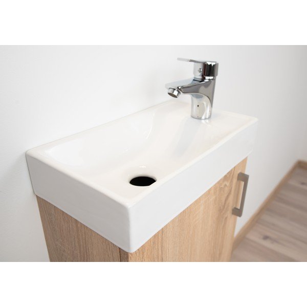 Nízká závěsná skříňka s umyvadlem bez baterie v dekoru dubu v přírodní barvě 40x79 cm Oia – STOLKAR-image-2