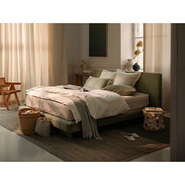 Světle šedá čalouněná dvoulůžková postel 140x200 cm Linea – Micadoni -image-1