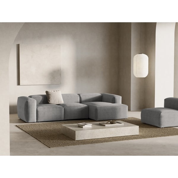 Světle šedá manšestrová rohová pohovka (pravý roh/s lenoškou) Bergamo – Cosmopolitan Design-image-1