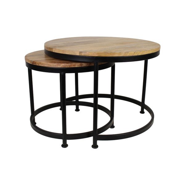 Sada 2 stolků s deskou z neopracovaného mangového dřeva HSM collection Sanndine