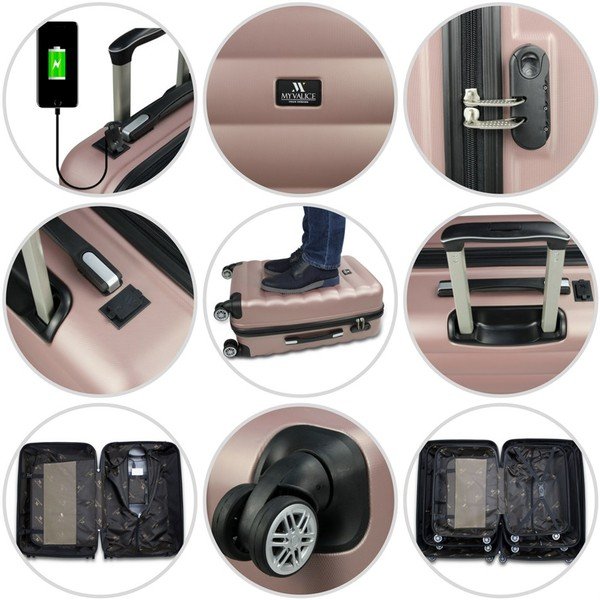 Sada 3 červených cestovních kufrů na kolečkách s USB porty a příručního kufříku My Valice RESSO Travel Set-image-4