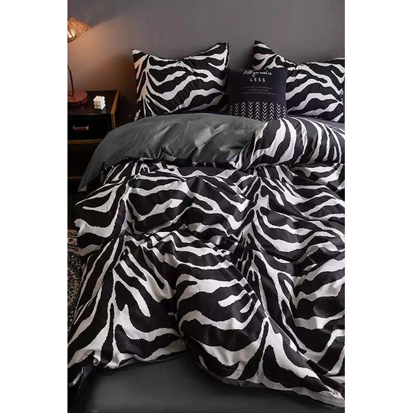 Černobílé bavlněné povlečení na dvoulůžko/prodloužené s prostěradlem 200x220 cm – Mila Home-image-4