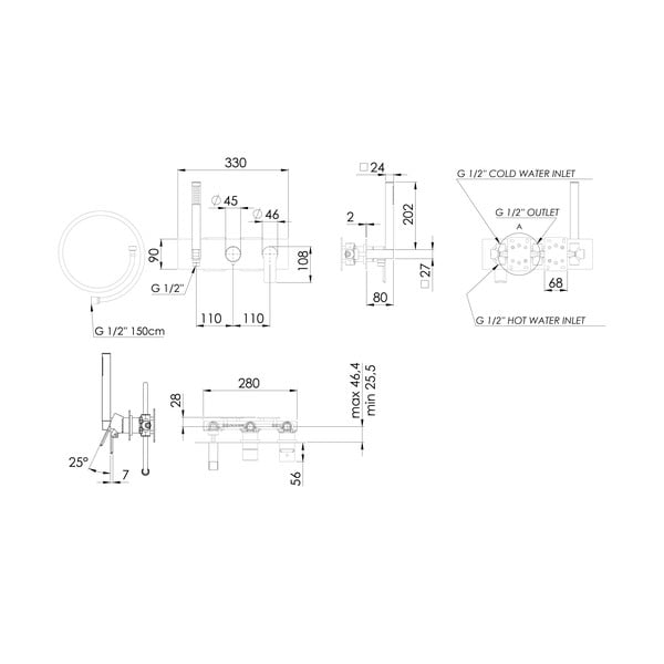 Matně černá podomítková sprchová baterie (2 výstupy) Pax – Sapho-image-3