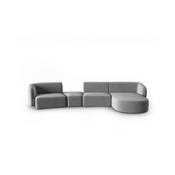 Šedá sametová rohová pohovka (pravý roh/s lenoškou) Paolo – Milo Casa