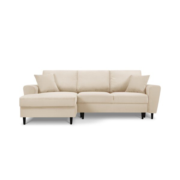 Béžová manšestrová rozkládací/s úložným prostorem rohová pohovka (levý roh/s lenoškou) Kyoto – Cosmopolitan Design