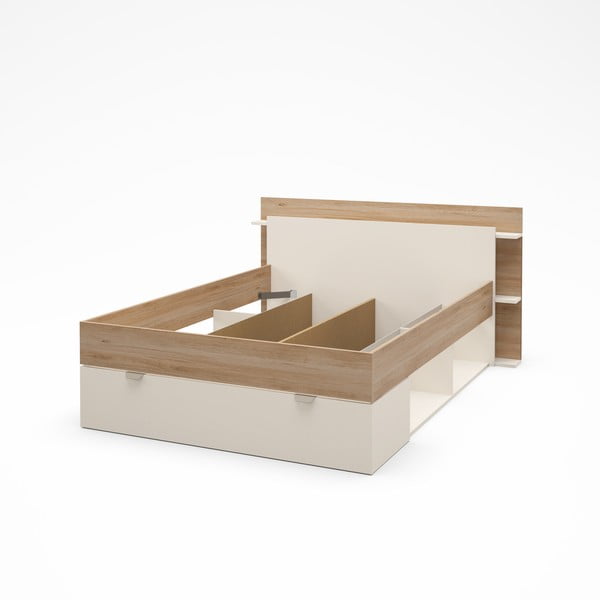 Dvoulůžková postel v dekoru dubu s úložným prostorem bez roštu v bílo-přírodní barvě 140x190 cm Albo – Marckeric-image-3