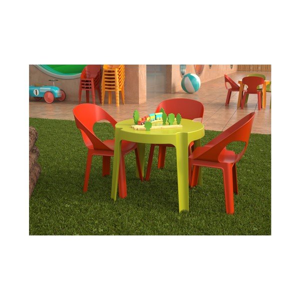 Oranžový dětský zahradní set 1 stolu a 2 židliček Resol Julieta-image-1