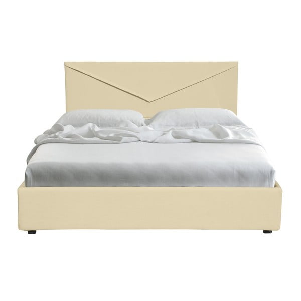 Béžová dvoulůžková postel s úložným prostorem a potahem z koženky 13Casa Mina, 160 x 190 cm