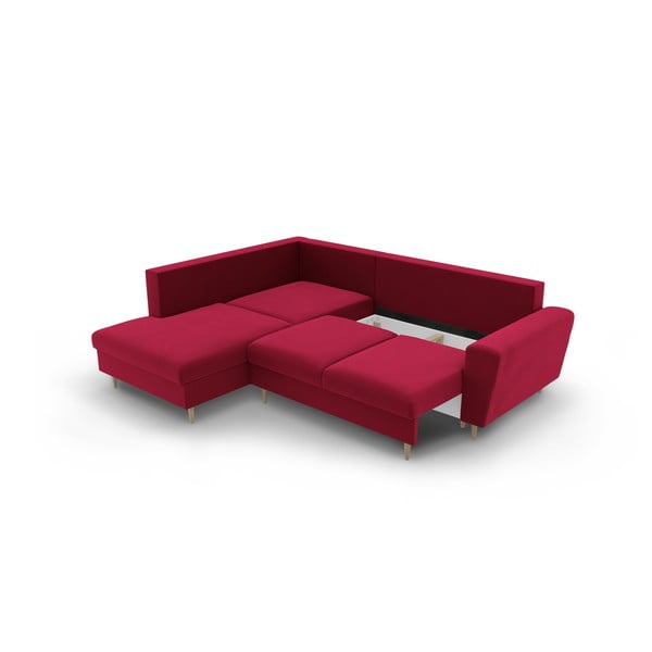 Červená sametová rozkládací/s úložným prostorem rohová pohovka (levý roh/do L) Kyoto – Cosmopolitan Design-image-3