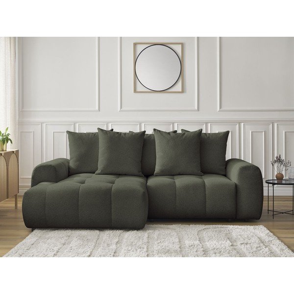 Khaki žinylková rozkládací/s úložným prostorem rohová pohovka (levý roh/s lenoškou) Roxelane – Bobochic Paris-image-1