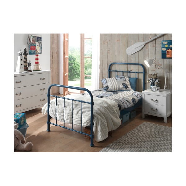 Modrá kovová dětská postel Vipack New York, 90 x 200 cm-image-2