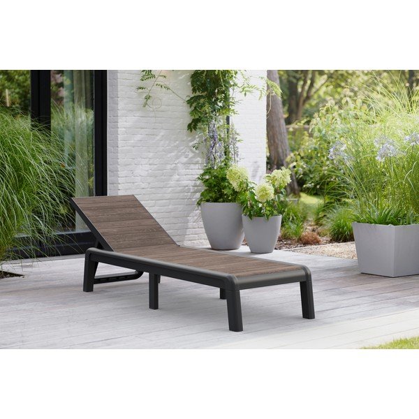 Tmavě hnědé plastové polohovací/skládací zahradní lehátko Deco Porto – Keter-image-1