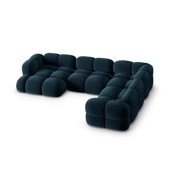 Tmavě modrá sametová rohová pohovka (pravý roh/do "U") Loretto – Cosmopolitan Design