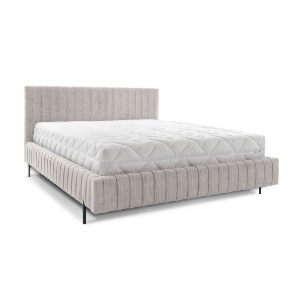 Béžová čalouněná dvoulůžková postel s úložným prostorem s roštem 180x200 cm Plissa – ELTAP