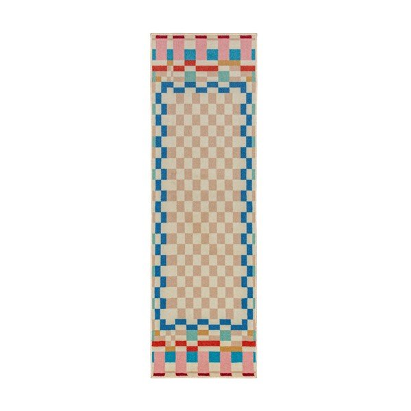Běhoun s příměsí vlny 80x300 cm Checkered Border – Flair Rugs