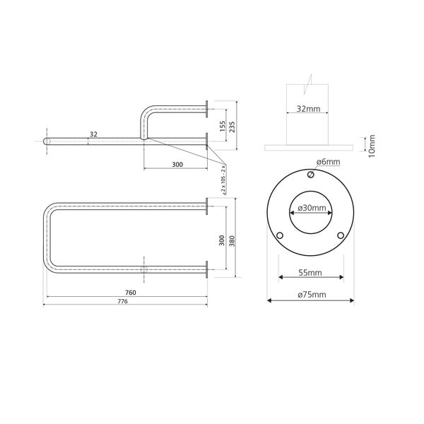 Nástěnné madlo do koupelny z nerezové oceli 78 cm Handicap Right – Sapho-image-2