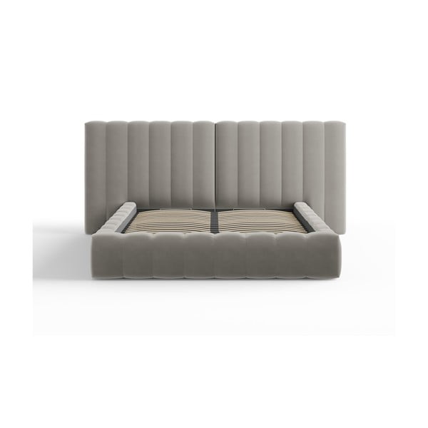 Šedá čalouněná dvoulůžková postel s úložným prostorem a roštem 160x200 cm Gina – Milo Casa-image-2