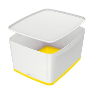 Bílo-žlutý plastový úložný box s víkem MyBox - Leitz