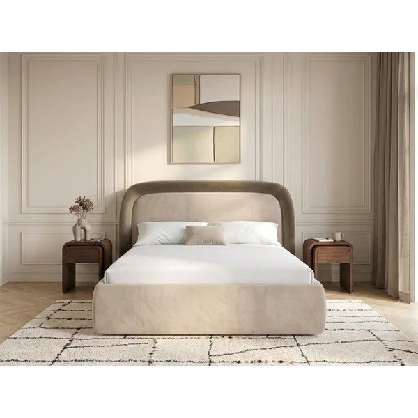 Taupe čalouněná dvoulůžková postel s úložným prostorem s roštem 160x200 cm Sam – Bobochic Paris-image-1