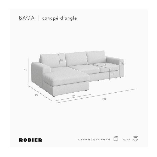Béžová sametová rohová pohovka (levý roh/s lenoškou) Baga – Rodier-image-4