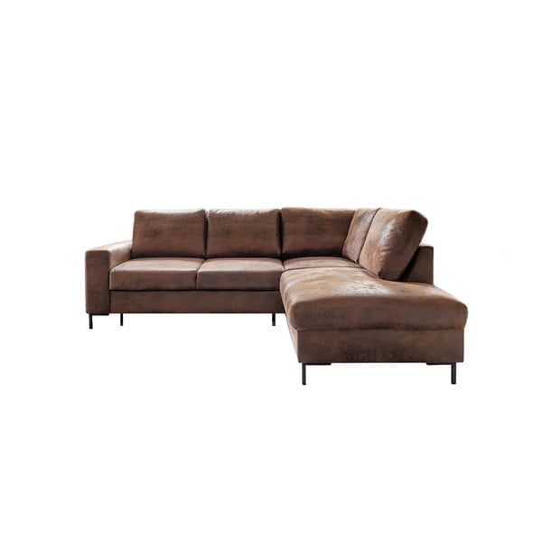 Hnědá rozkládací rohová pohovka z imitace kůže (pravý roh) Lofty Lilly – Miuform
