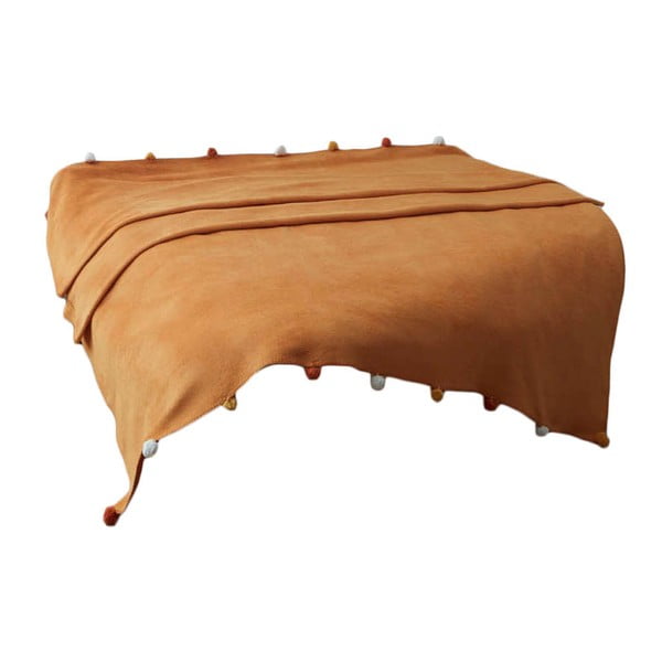 Fleecový přehoz v hořčicové barvě 200x220 cm Pom Pom – Mijolnir